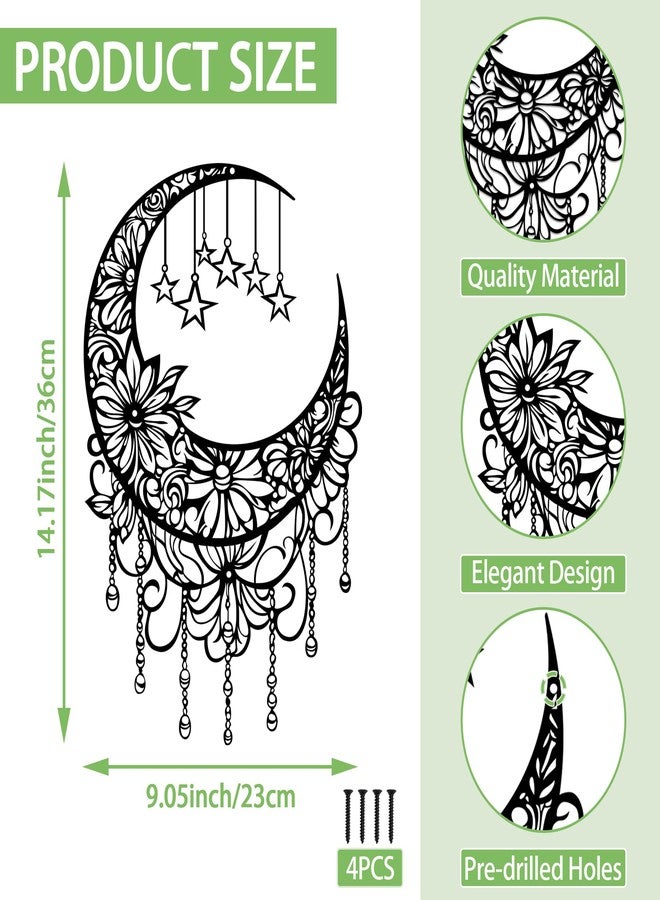 ACOSIY Black Metal Moon Wall Decor Boho Moon Phase Wall Art with Hanging Stars Floral Metal Decoration for Bedroom Living Room Indoor Outdoor - Image 3